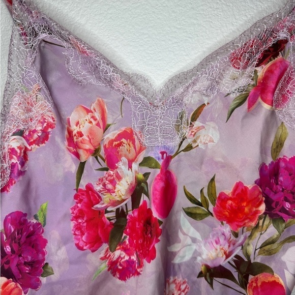 Victorias Secret Floral Print Lace Spaghetti Strap Flowy Tank Top Purple Pink - Picture 3 of 6
